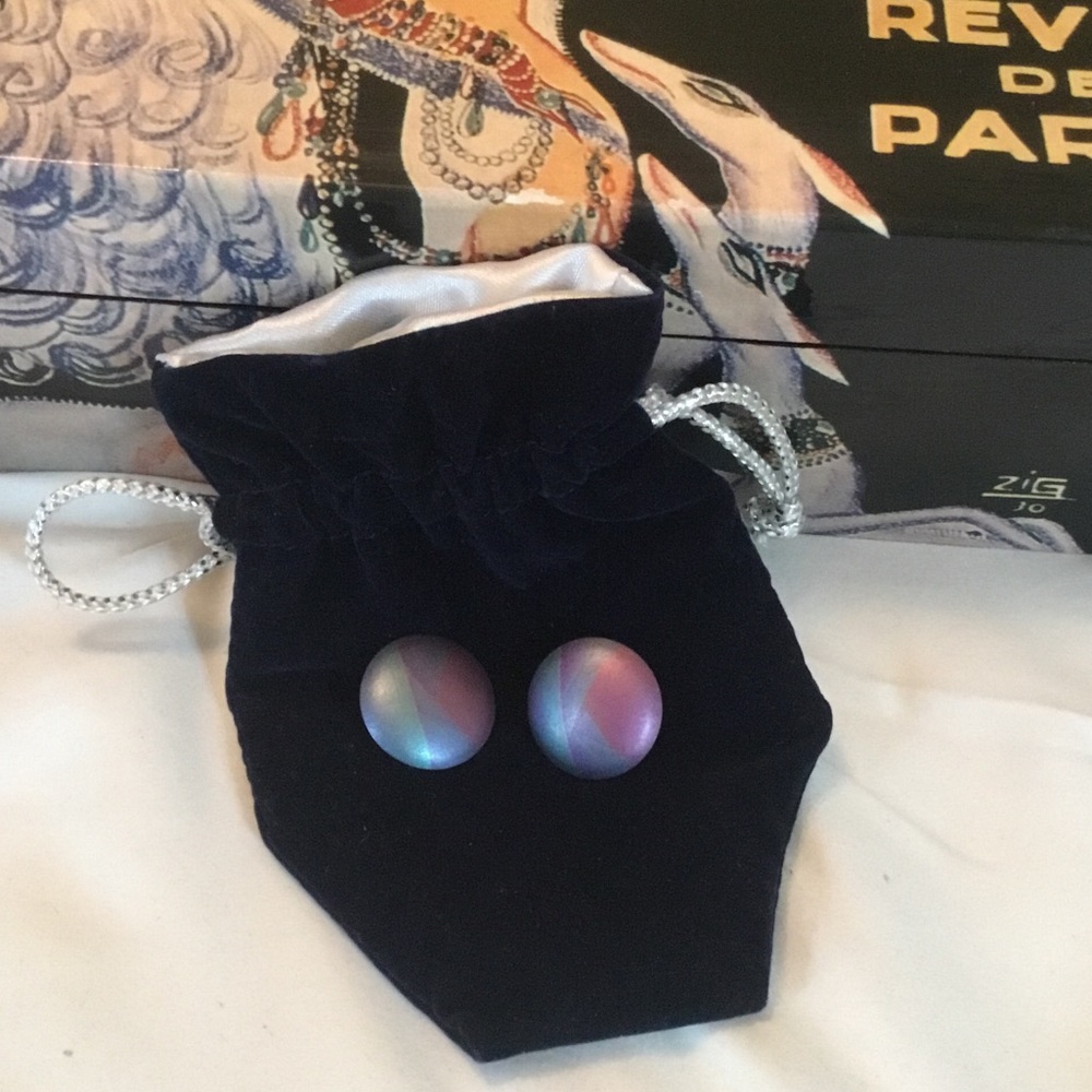 Iridescent Purple-Blue Dome Stud Earrings